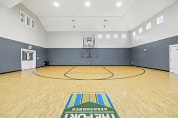 Indoor fitness center, yoga room, and basketball court